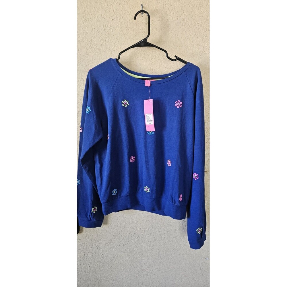 MWT Lilly Pulitzer landyn sweatshirt size L oyster bay navy daisy embroidery